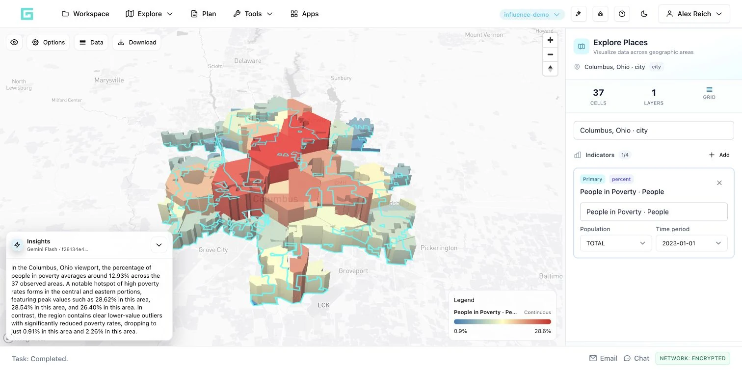 Explore Places + Research in the Genara demo workspace