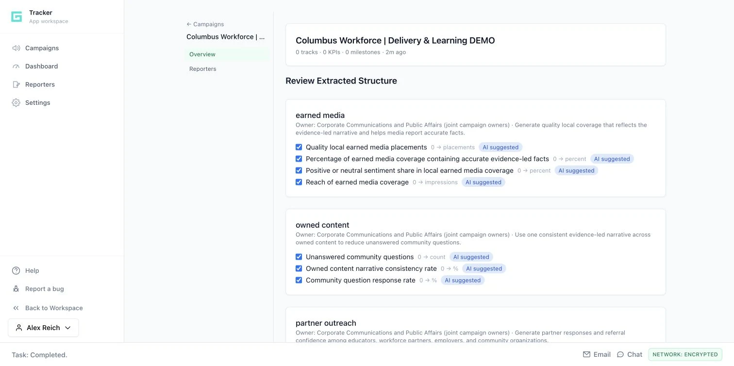 Tracker in the Genara demo workspace